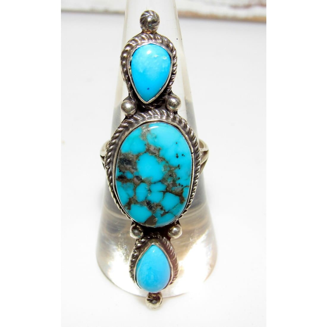 Navajo Turquoise Cluster Ring Size 8 Sterling Silver Native 
