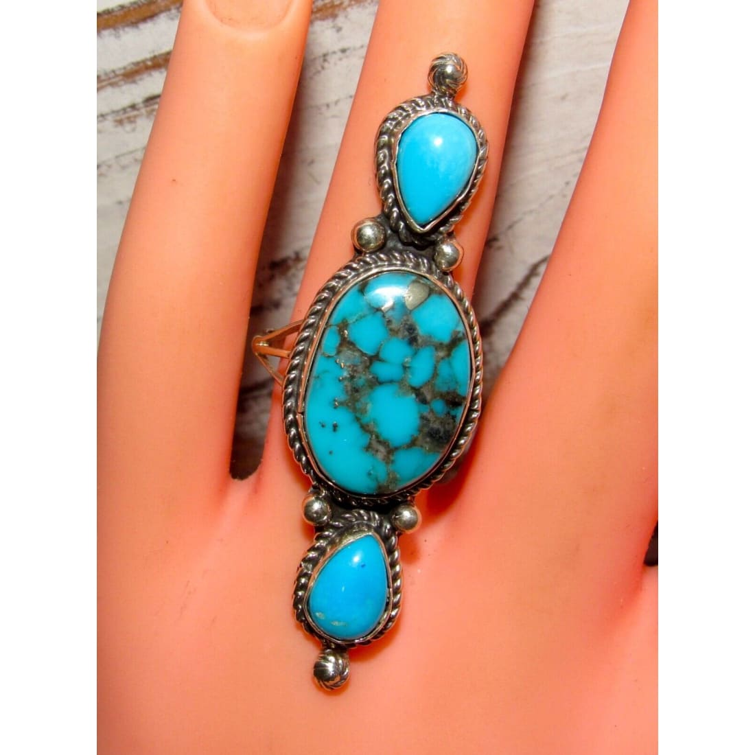 Navajo Turquoise Cluster Ring Size 8 Sterling Silver Native 