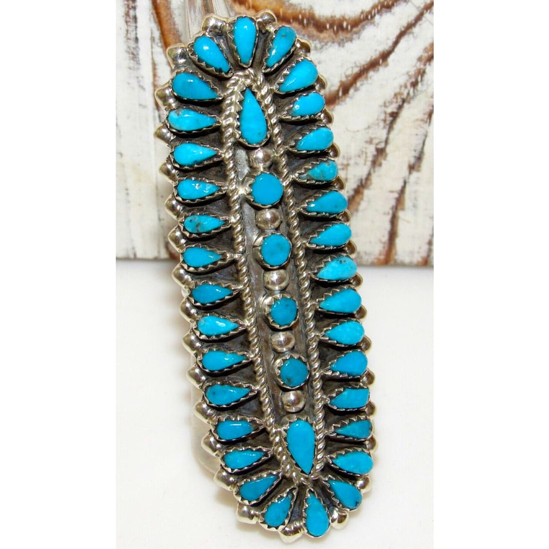 Navajo Turquoise Cluster Statement Ring Sz 7.5 Sterling 