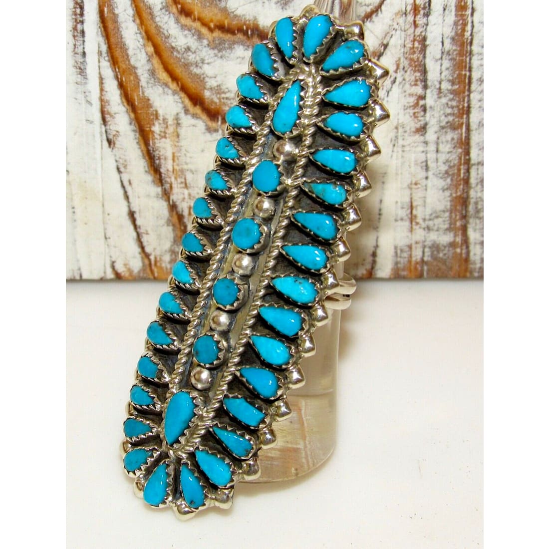 Navajo Turquoise Cluster Statement Ring Sz 7.5 Sterling 