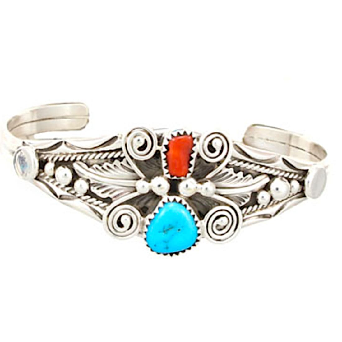 Navajo Turquoise Coral Butterfly Cuff Bracelet Sterling