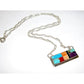 Navajo Turquoise Coral Inlay Bar Necklace Sterling Silver 