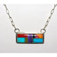 Navajo Turquoise Coral Inlay Bar Necklace Sterling Silver 
