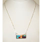 Navajo Turquoise Coral Inlay Bar Necklace Sterling Silver 