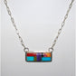 Navajo Turquoise Coral Inlay Bar Necklace Sterling Silver 