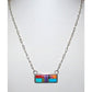 Navajo Turquoise Coral Inlay Bar Necklace Sterling Silver 
