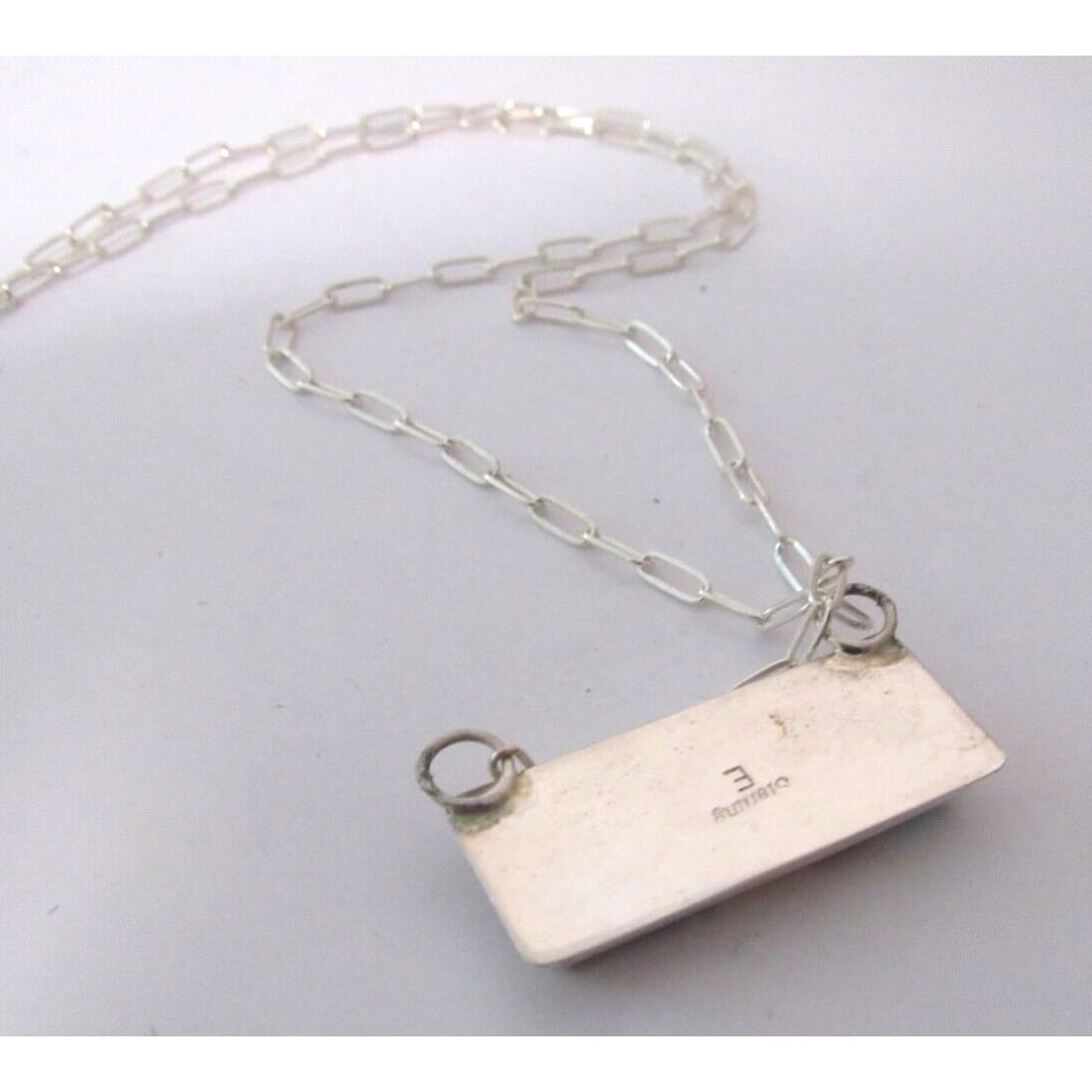 Navajo Turquoise Coral Inlay Bar Necklace Sterling Silver 