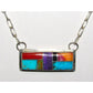 Navajo Turquoise Coral Inlay Bar Necklace Sterling Silver 