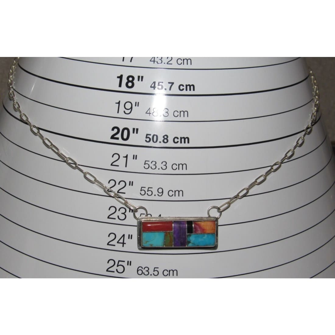 Navajo Turquoise Coral Inlay Bar Necklace Sterling Silver 