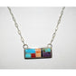 Navajo Turquoise Coral Inlay Bar Necklace Sterling Silver 