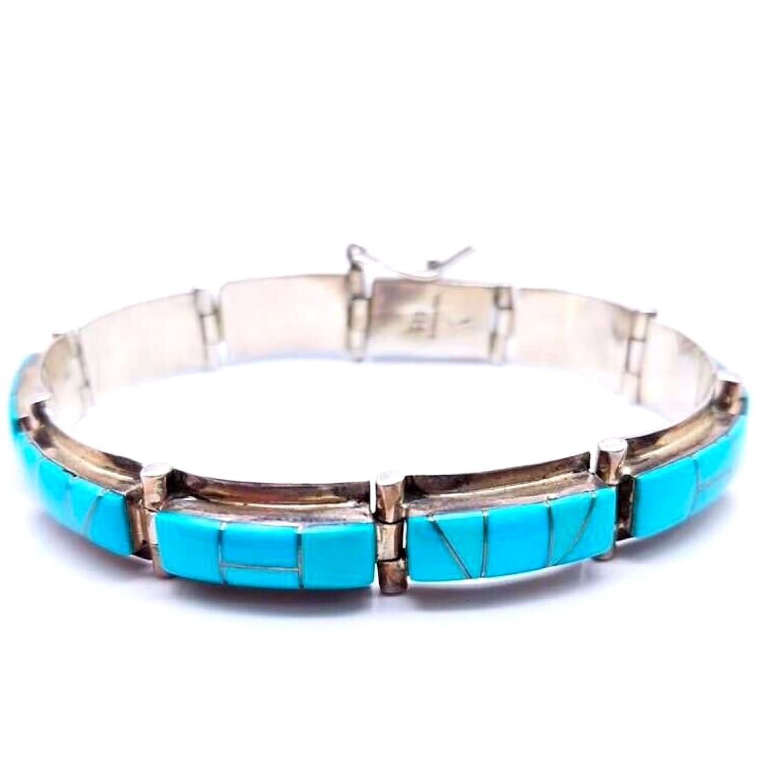 Navajo Turquoise Inlay Link Bracelet Paul Begay Sterling 