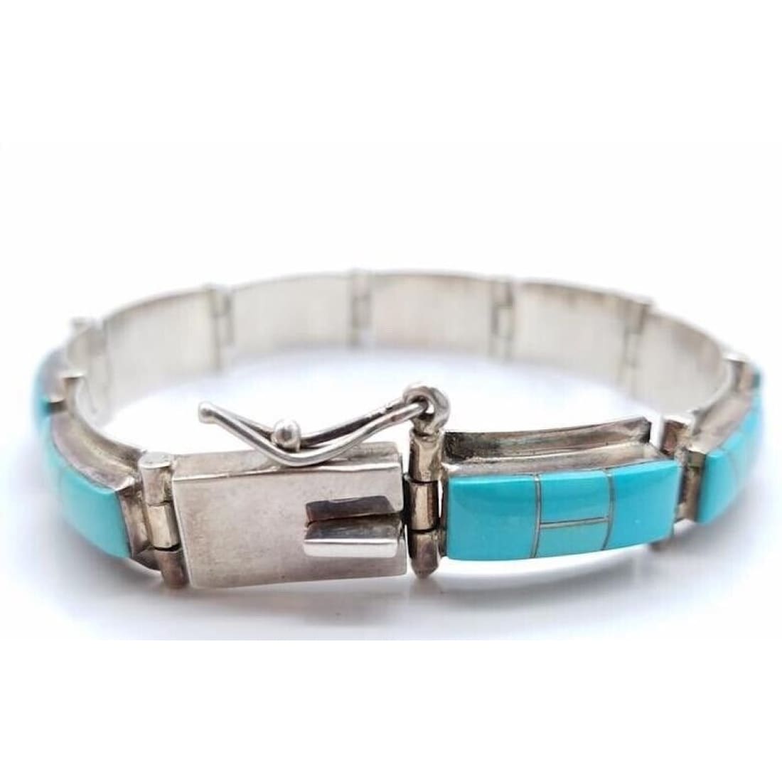 Navajo Turquoise Inlay Link Bracelet Paul Begay Sterling 