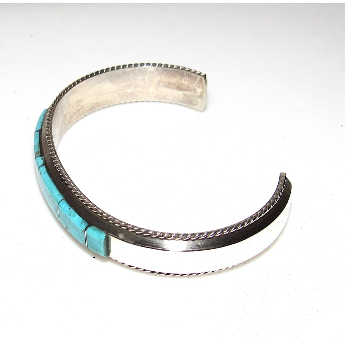 Navajo Turquoise Inlay Stacker Cuff Bracelet Sterling Native