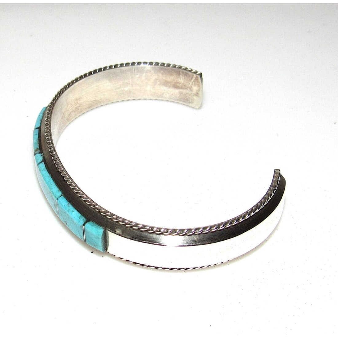 Navajo Turquoise Inlay Stacker Cuff Bracelet Sterling Native