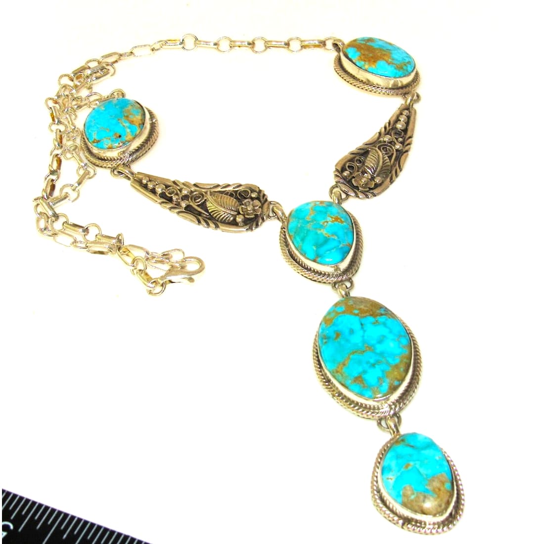 Navajo Turquoise Mountain Mine Lariat Necklace Sterling 