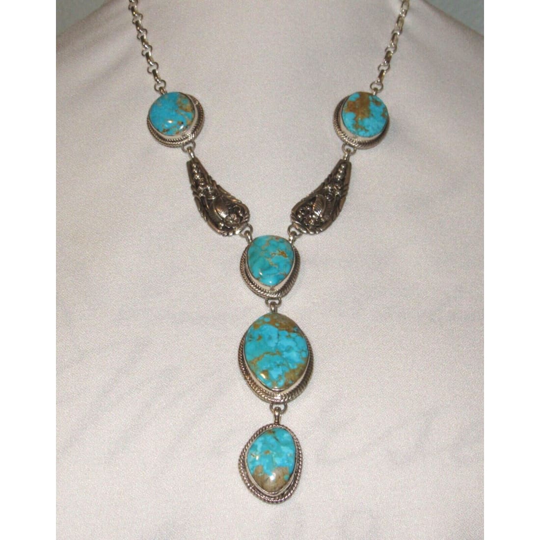 Navajo Turquoise Mountain Mine Lariat Necklace Sterling 