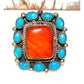 Navajo Turquoise Orange Spiny Cluster Ring Sz 9 Sterling 