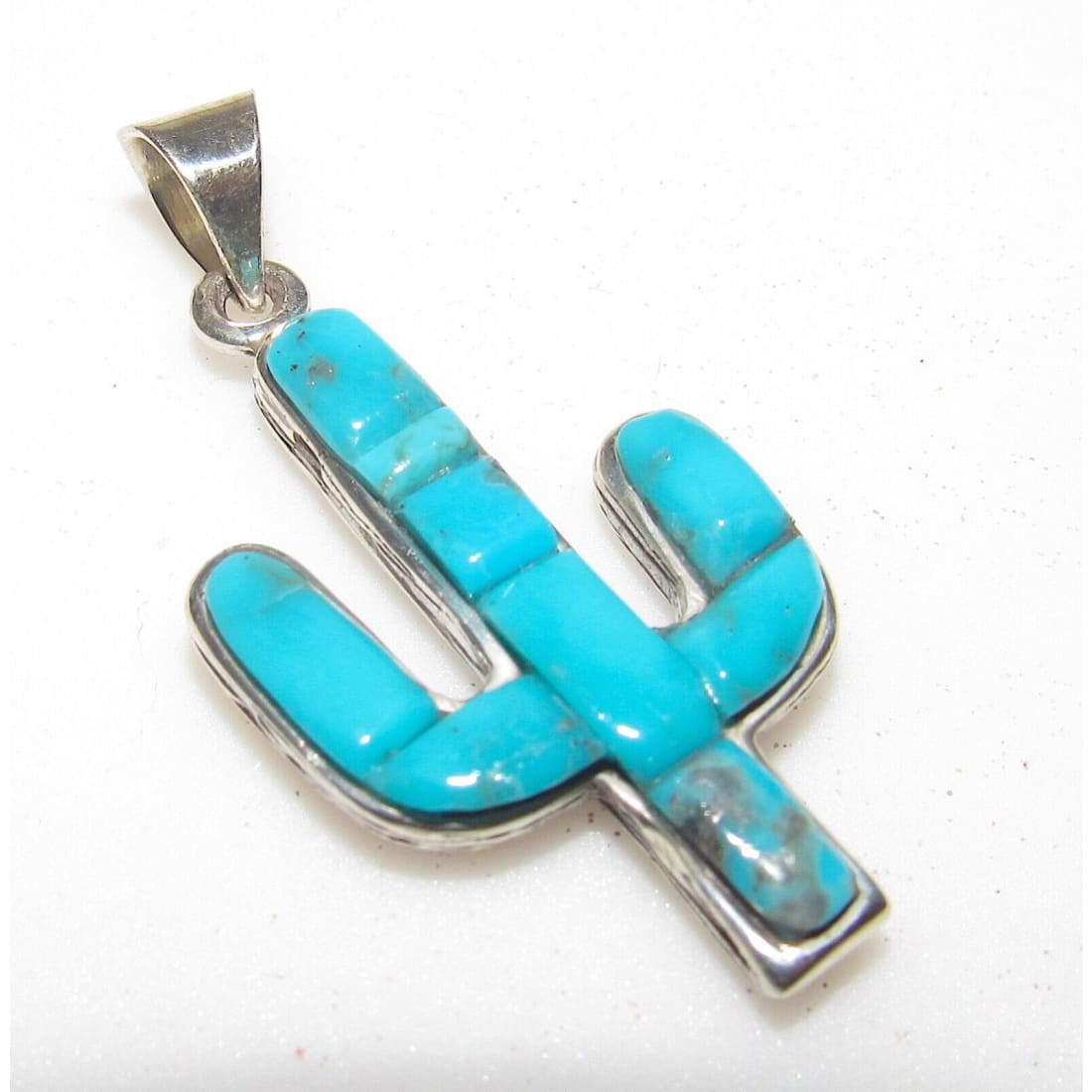Navajo Turquoise Reversible Cactus Pendant Sterling Silver 
