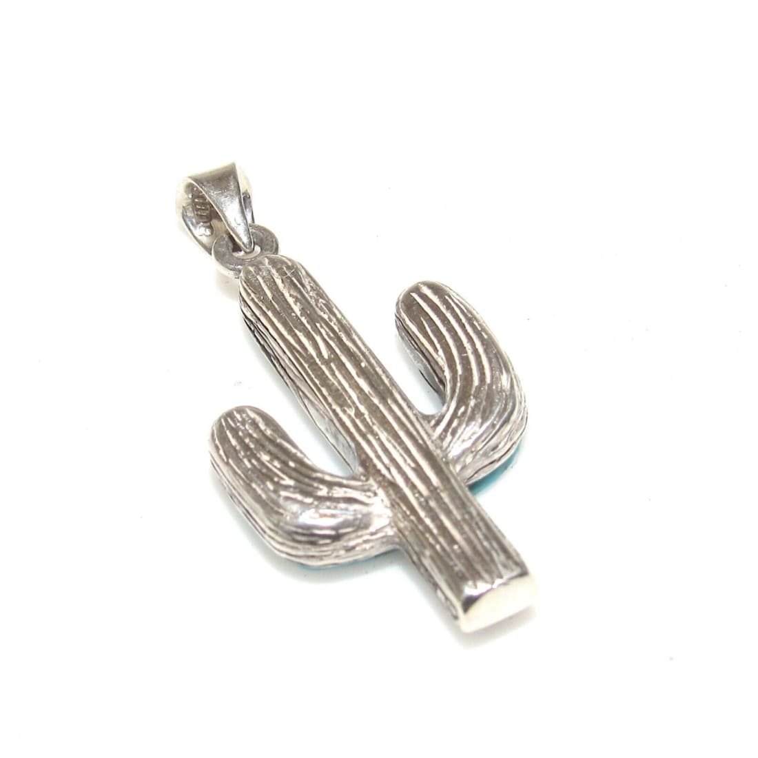 Navajo Turquoise Reversible Cactus Pendant Sterling Silver 