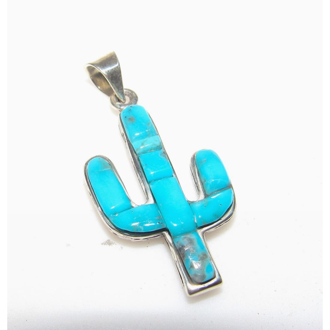 Navajo Turquoise Reversible Cactus Pendant Sterling Silver 