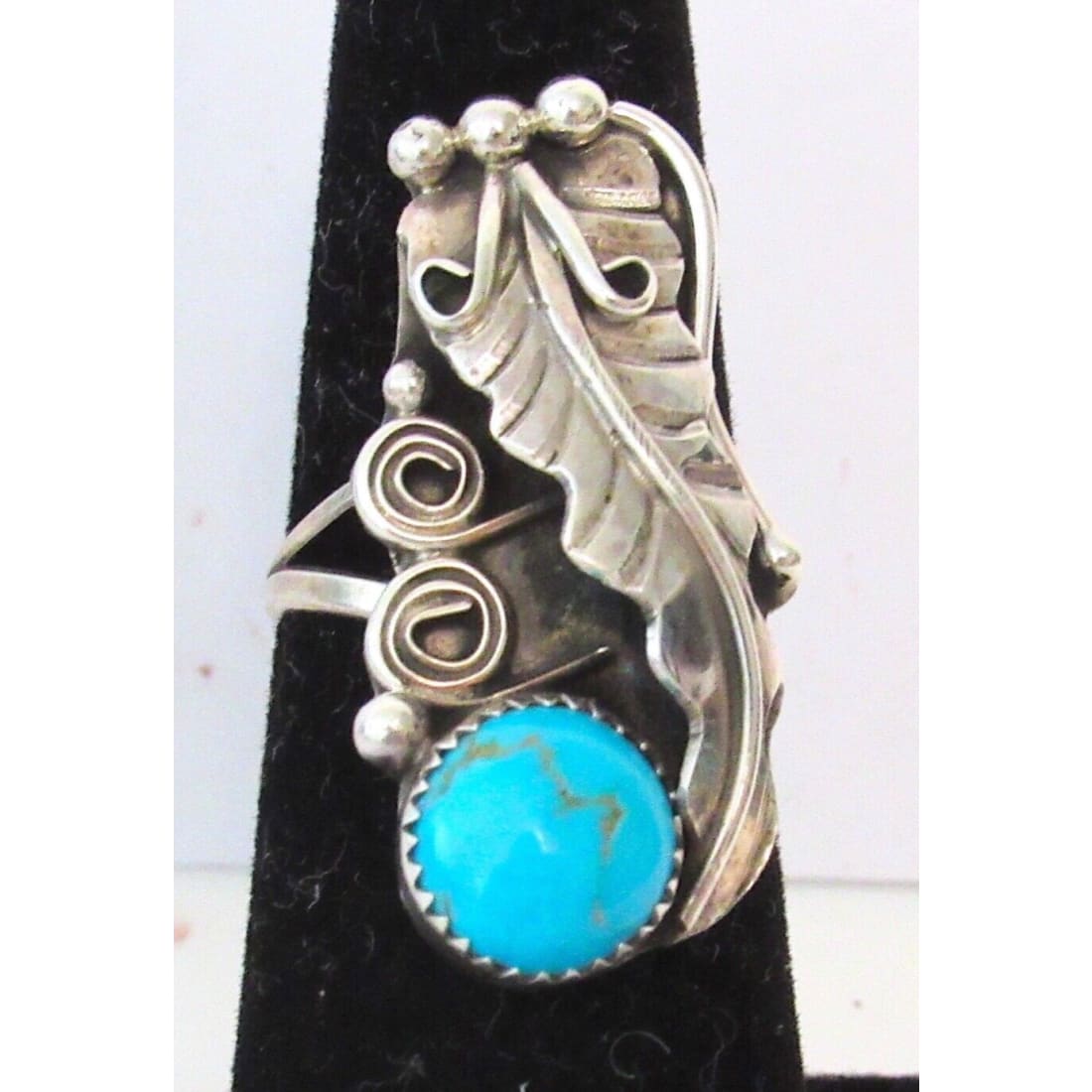 Navajo Turquoise Ring Size 6 Sterling Silver Squash Blossom