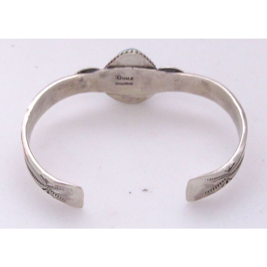 Navajo Turquoise Stacker Cuff Sterling Hand Etched Bracelet 