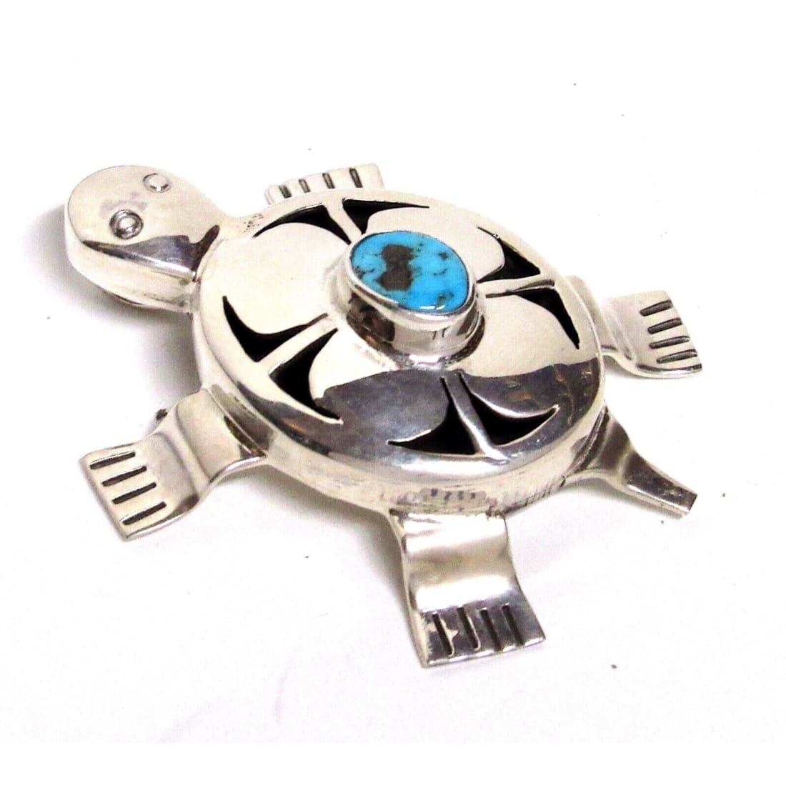 Navajo Turtle Pendant Sterling Turquoise Bennie Ration 