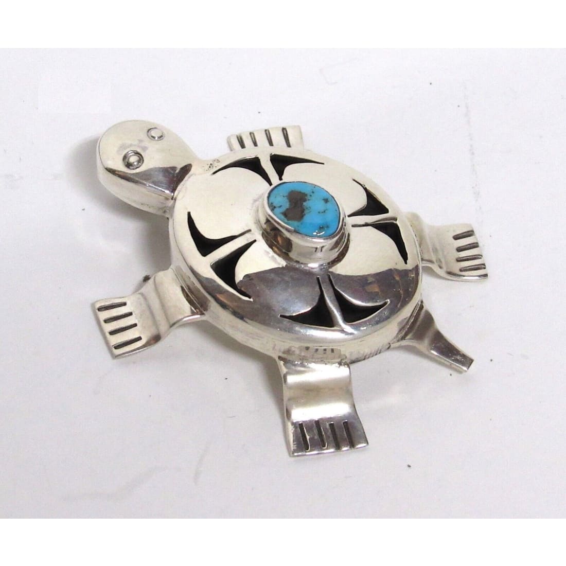 Navajo Turtle Pendant Sterling Turquoise Bennie Ration 