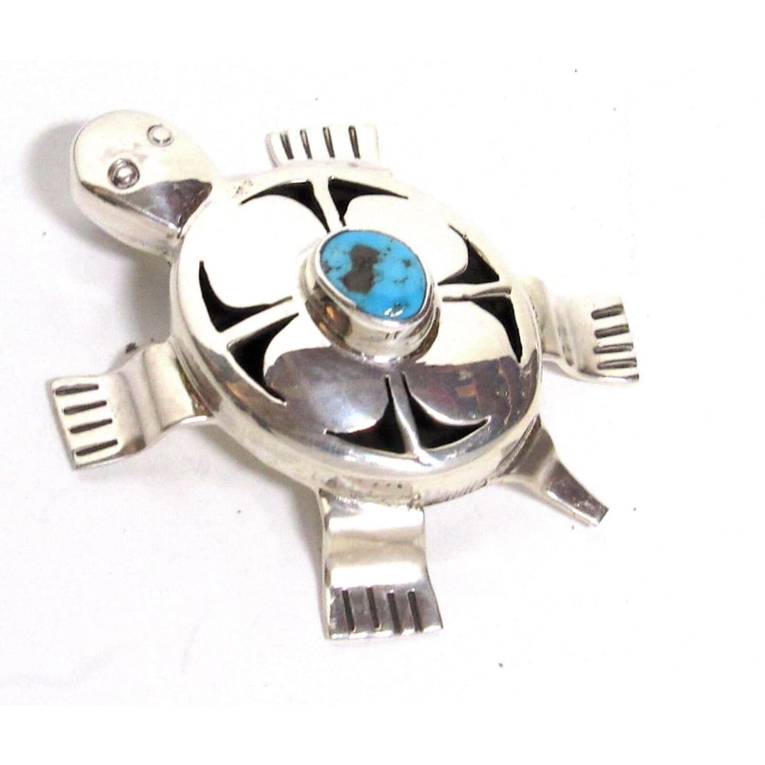Navajo Turtle Pendant Sterling Turquoise Bennie Ration 