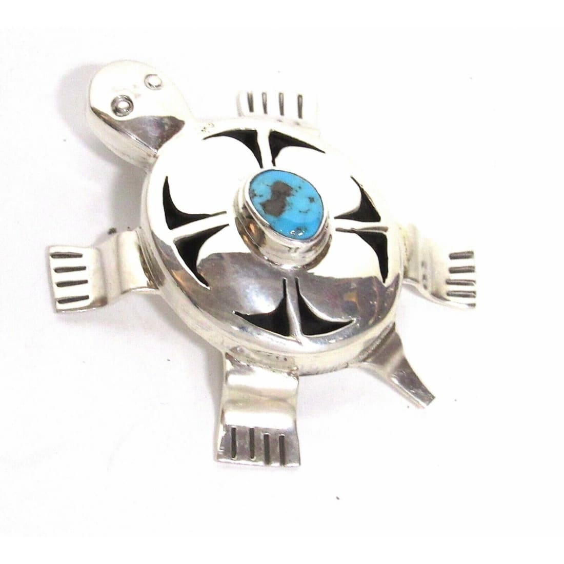 Navajo Turtle Pendant Sterling Turquoise Bennie Ration 