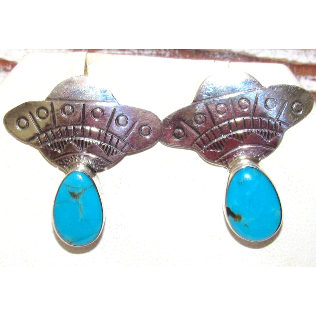 Navajo UFO Spaceship Earrings Sterling Silver Turquoise 