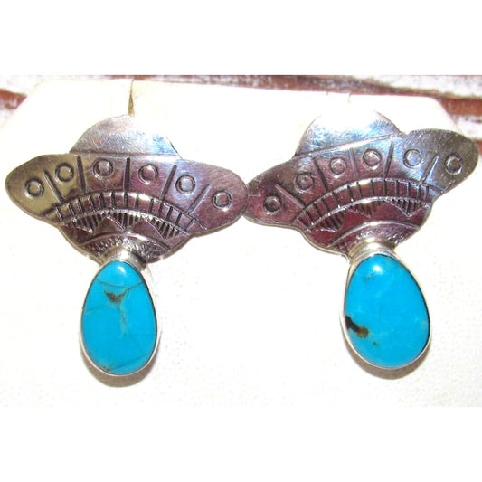 Navajo UFO Spaceship Earrings Sterling Silver Turquoise 