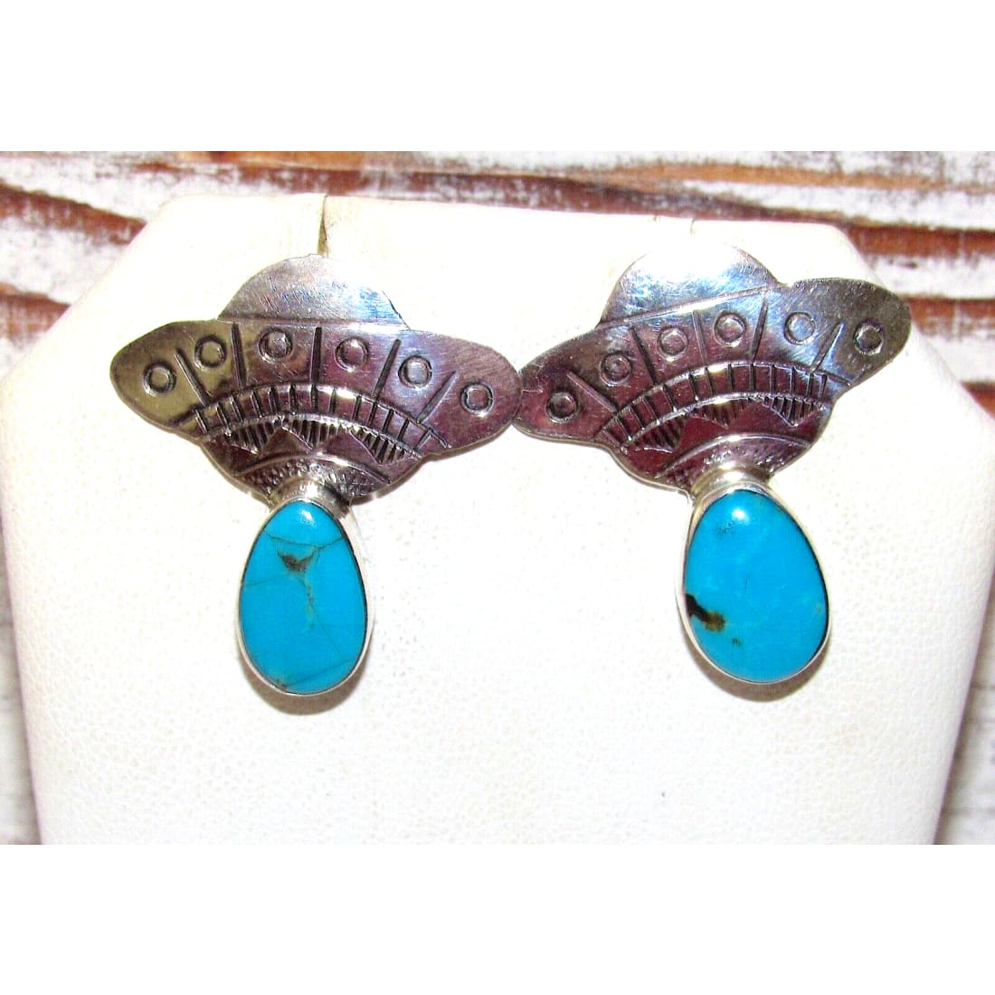 Navajo UFO Spaceship Earrings Sterling Silver Turquoise 