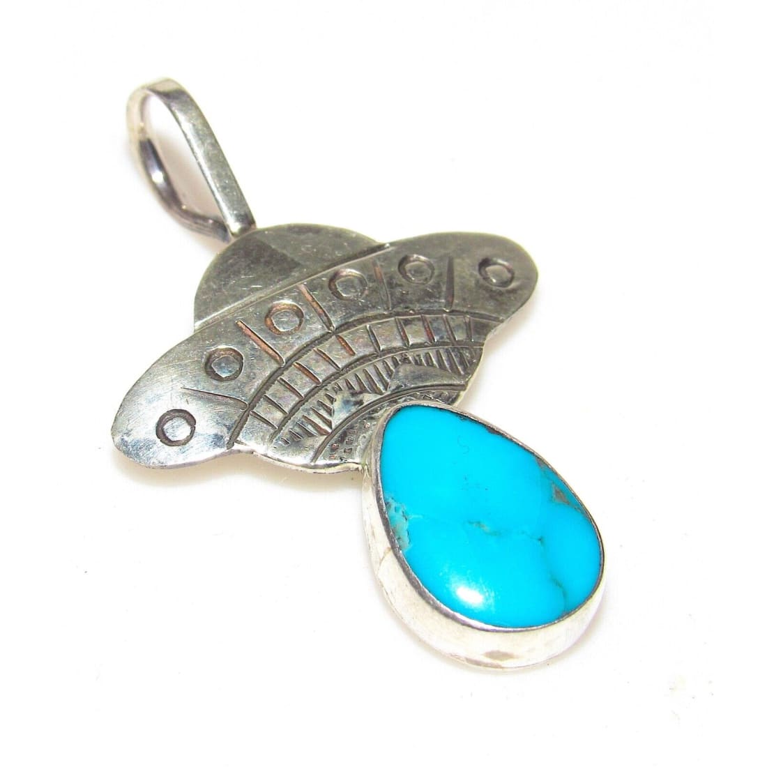 Navajo UFO Spaceship Pendant Sterling Silver Turquoise 