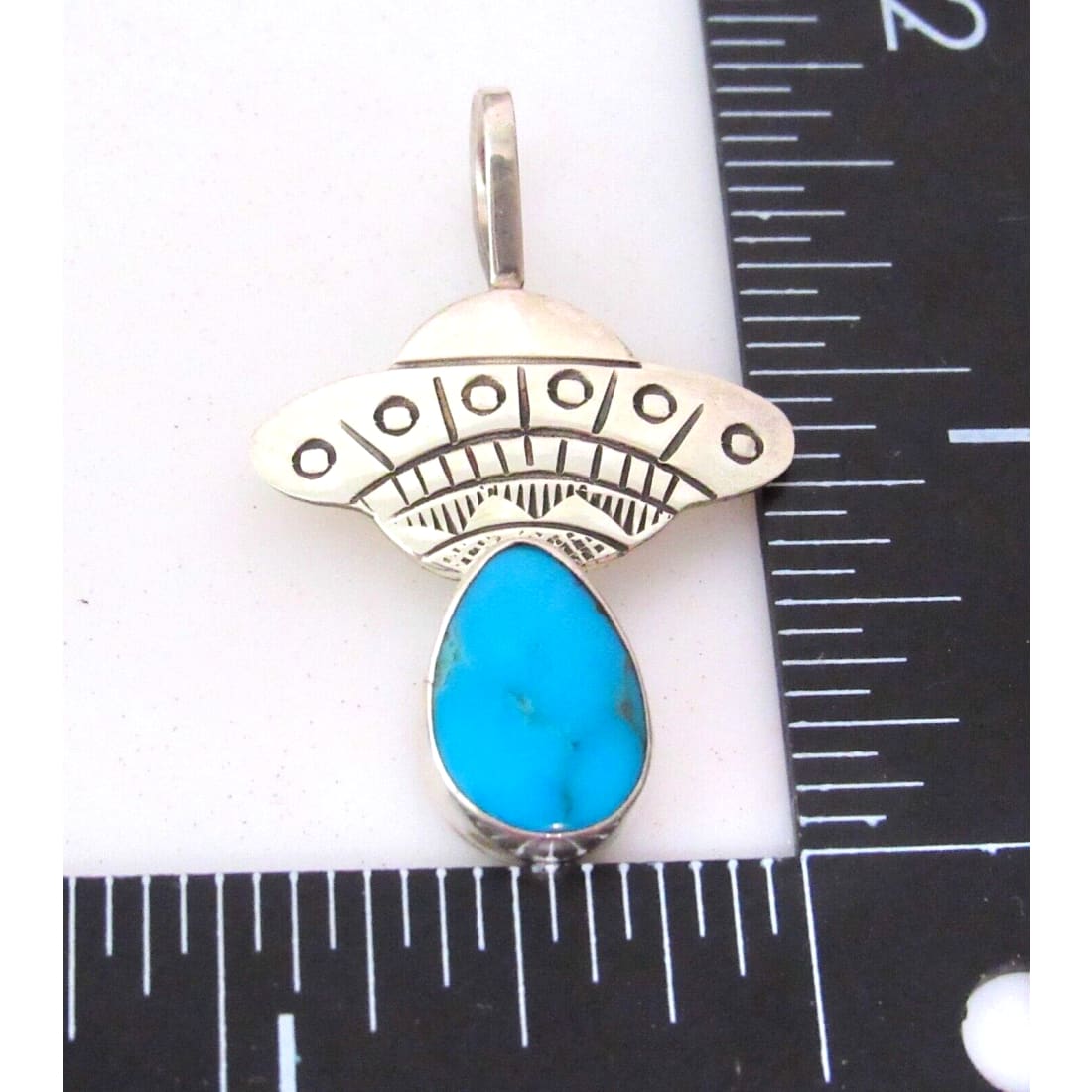Navajo UFO Spaceship Pendant Sterling Silver Turquoise 