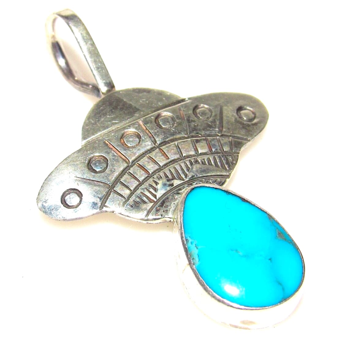 Navajo UFO Spaceship Pendant Sterling Silver Turquoise 