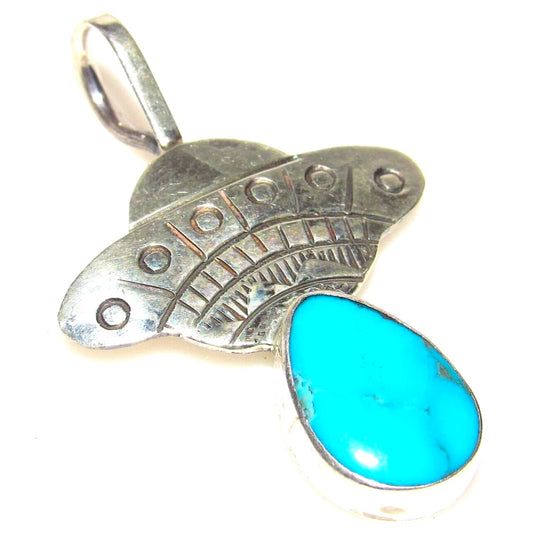 Navajo UFO Spaceship Pendant Sterling Silver Turquoise 