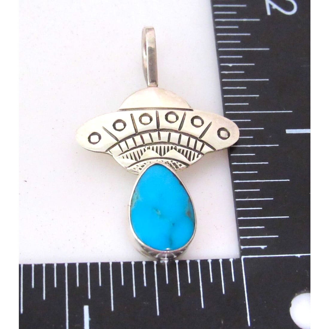 Navajo UFO Spaceship Pendant Sterling Silver Turquoise 