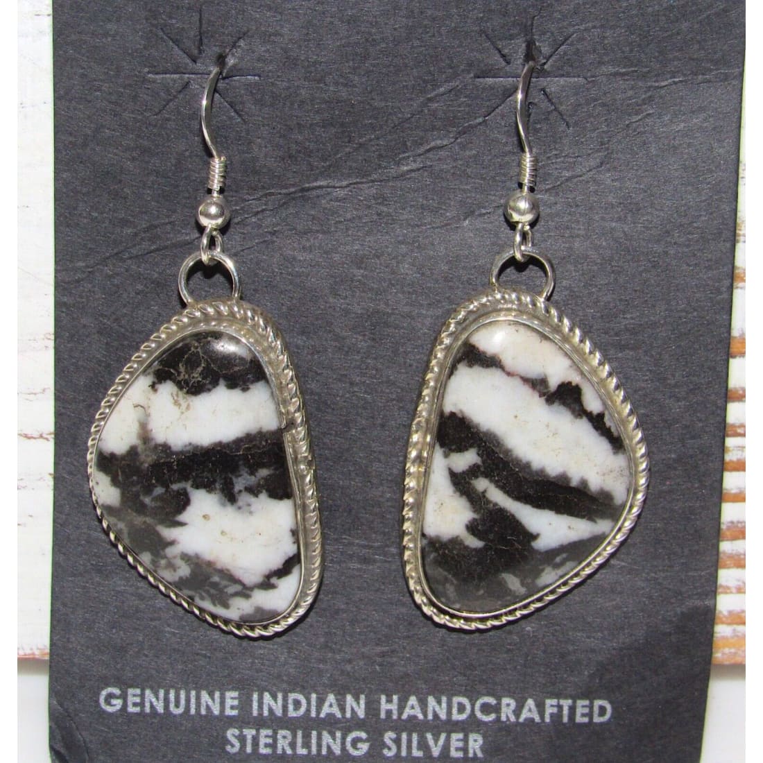 Navajo White Buffalo Earrings Sterling Silver Dangles M. 