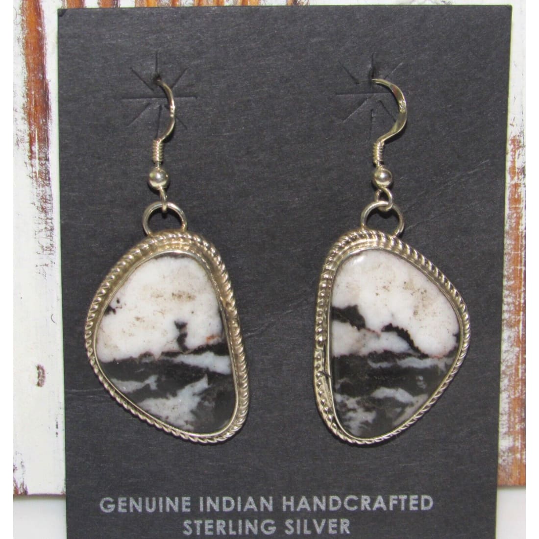 Navajo White Buffalo Earrings Sterling Silver Dangles M. 