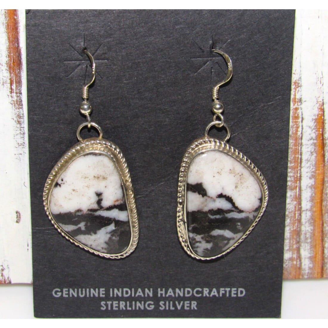 Navajo White Buffalo Earrings Sterling Silver Dangles M. 