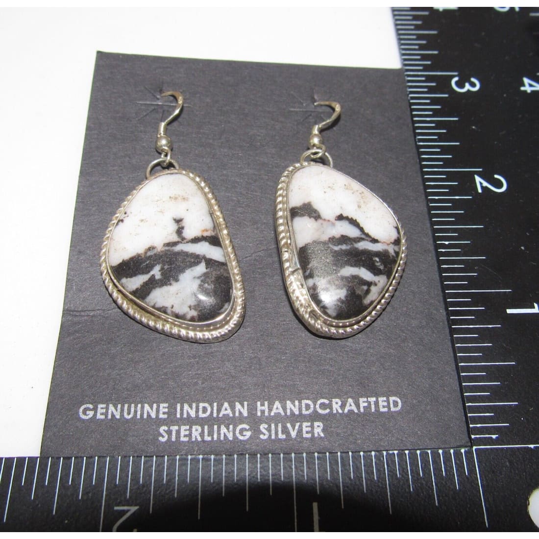Navajo White Buffalo Earrings Sterling Silver Dangles M. 