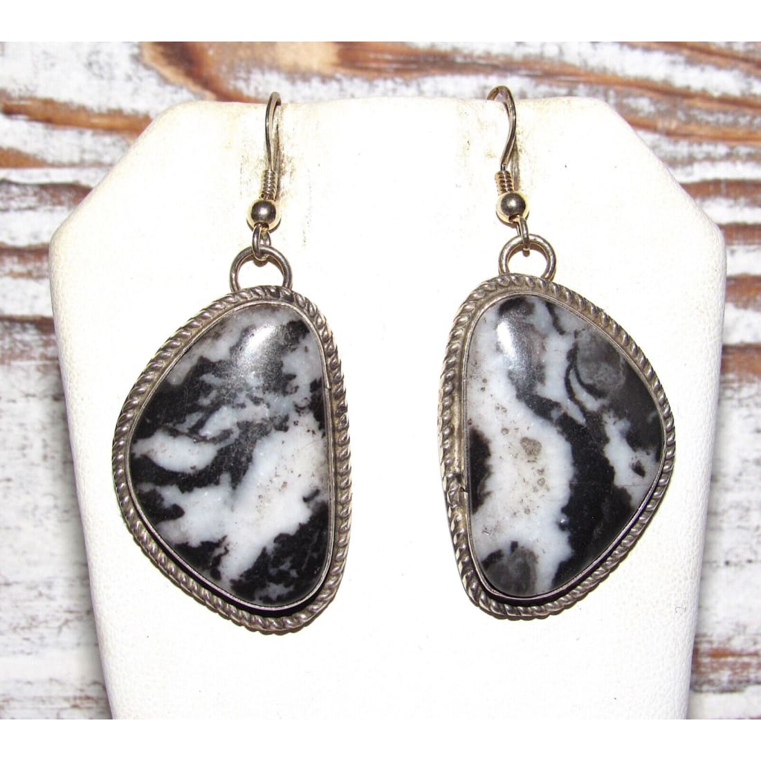 Navajo White Buffalo Earrings Sterling Silver Dangles 