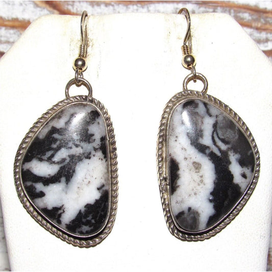 Navajo White Buffalo Earrings Sterling Silver Dangles 