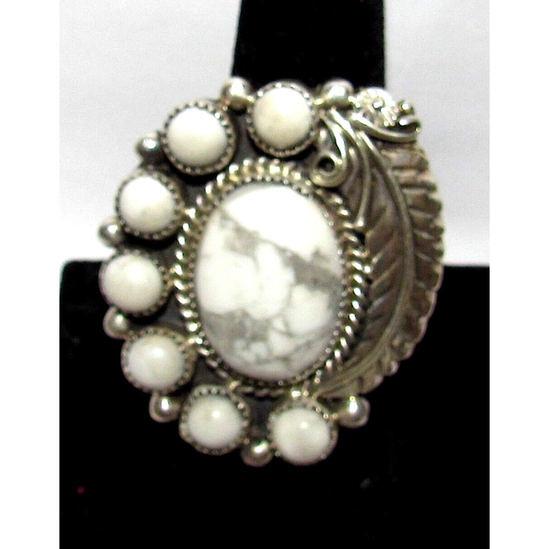 Navajo White Buffalo Half Cluster Ring Size 9 Sterling
