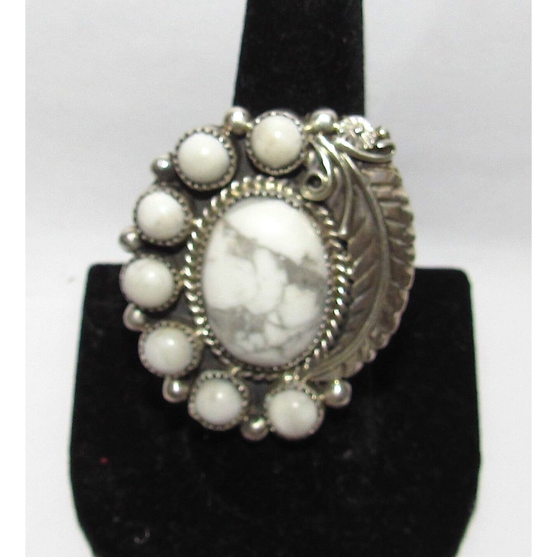 Navajo White Buffalo Half Cluster Ring Size 9 Sterling