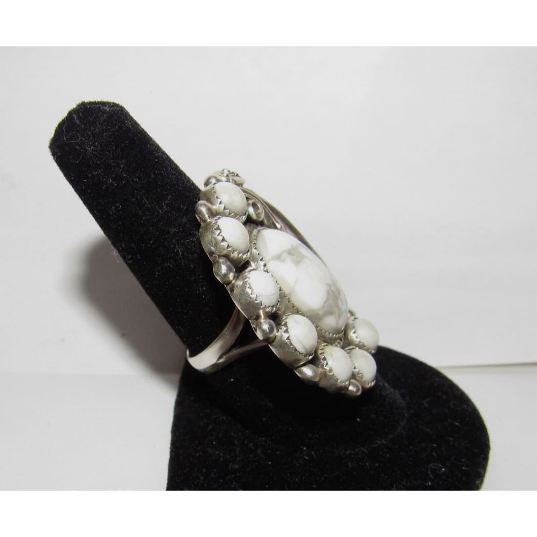 Navajo White Buffalo Half Cluster Ring Size 9 Sterling
