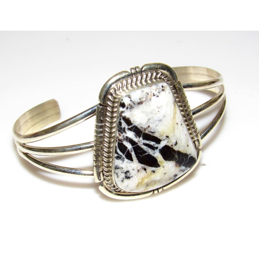 Navajo White Buffalo Statement Cuff Bracelet Sterling Silver