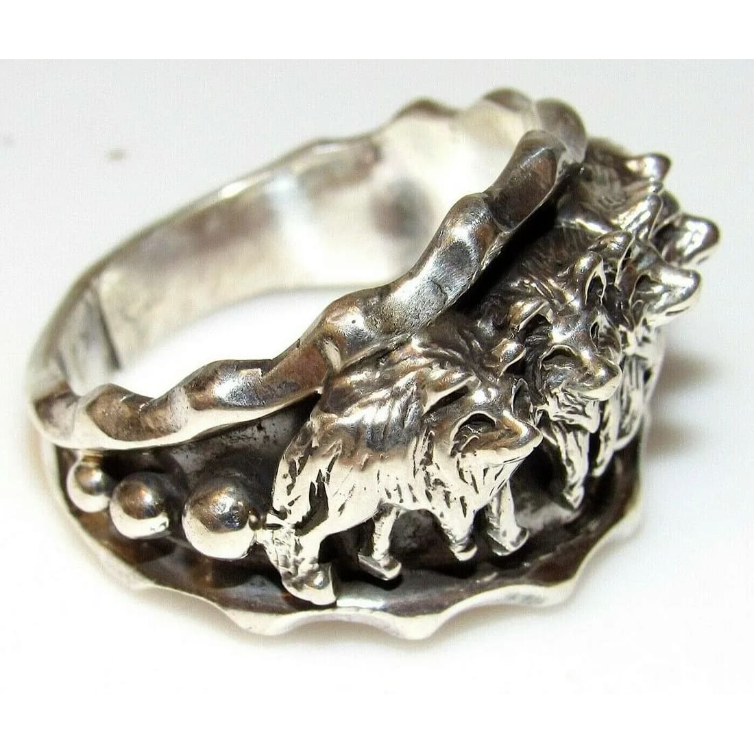 Navajo Wolf Ring Size 11 Sterling Silver Native American -