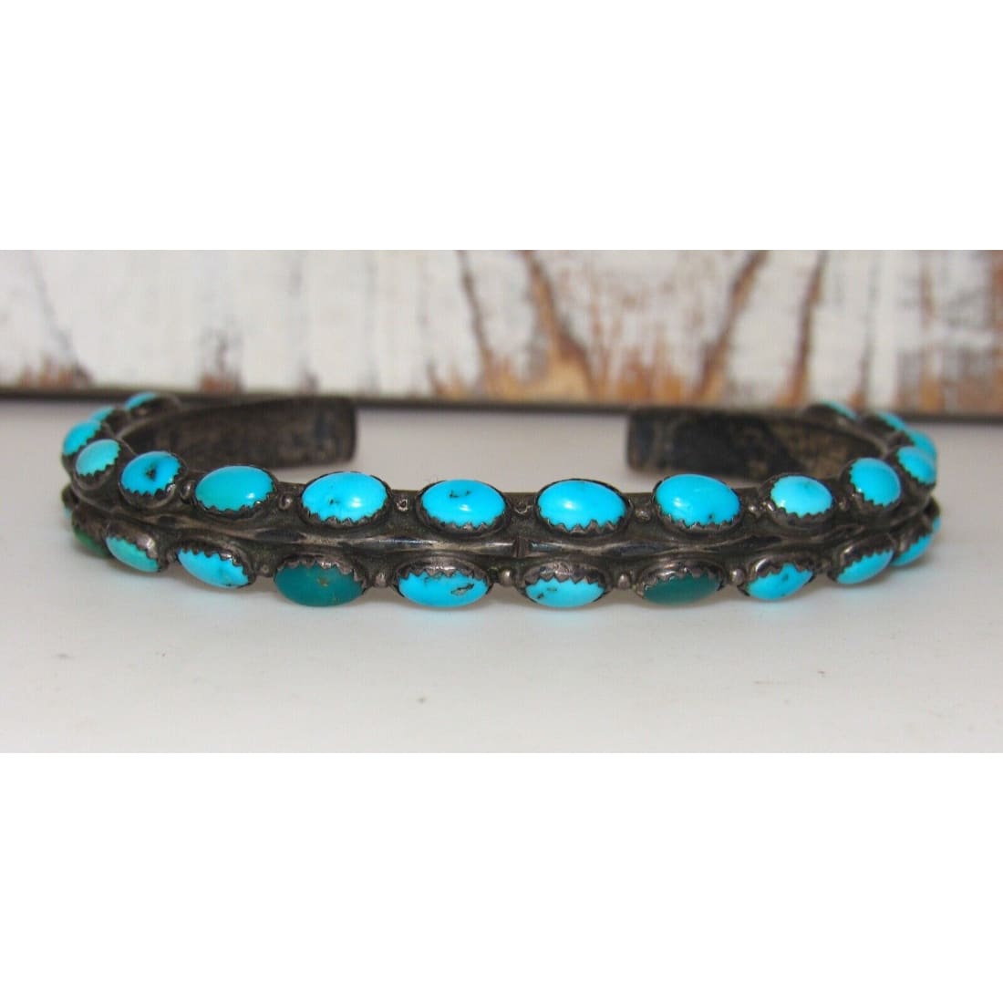 Old Pawn Navajo Carinated Cuff Bracelet Cerrillos Turquoise 